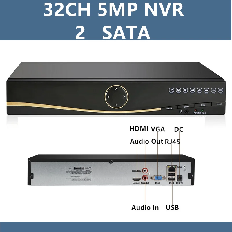 32CH * 5MP H.265 NVR сетевой цифровой видеорегистратор DVR 2 SATA Max 2*8 ТБ ONVIF XMEYE CMS Обнаружение