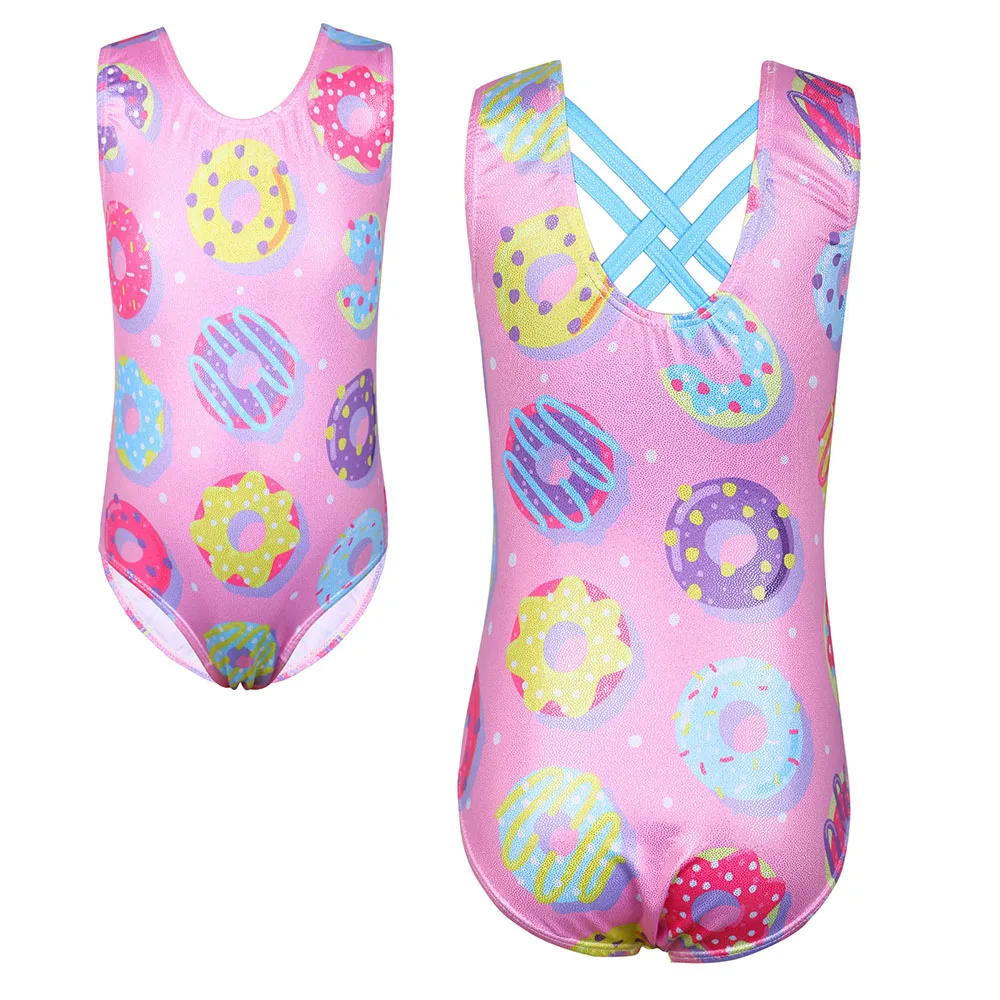 

BAOHULU Pink Donuts Gymnastics Leotards for Girls Teens 3-12Y Kids Ballet Bodysuit Dance Costume Tank Skating Practice Suit