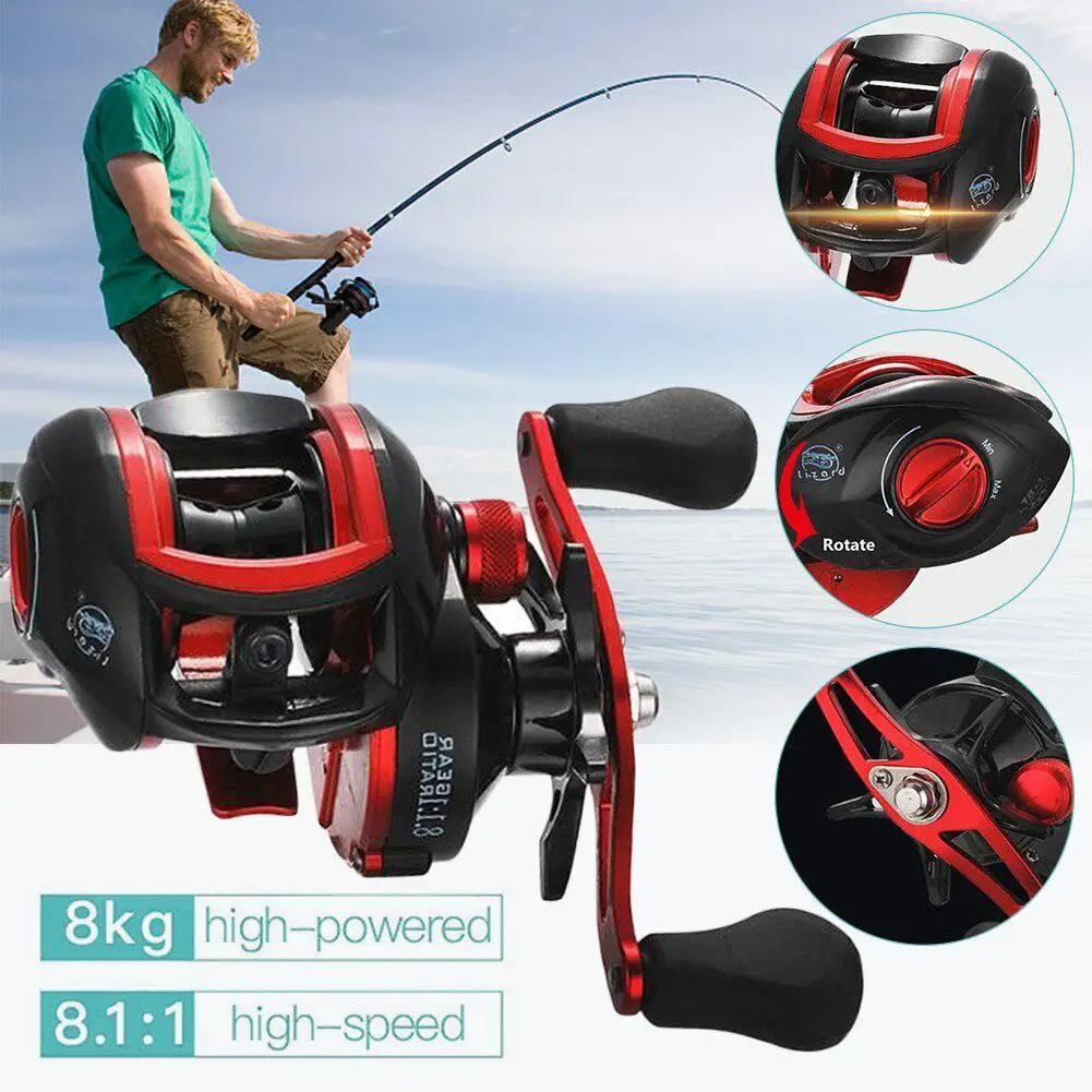 

18*1BB Metal Baitcasting Fishing Reel 8.1:1 ratio Long Shot Left / Right Hand Fishing Wheel Bait Casting Fishing Reel
