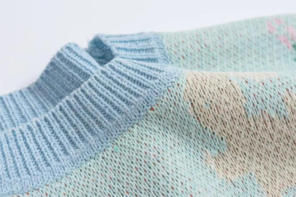 Женский винтажный пуловер шерстяной свитер с круглым вырезом и цветными