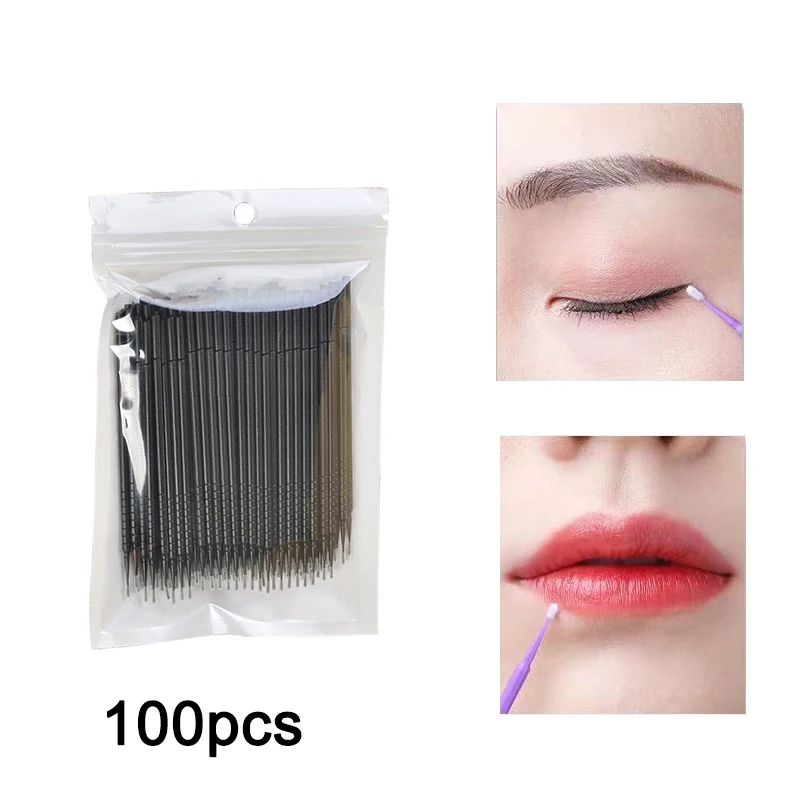 

100pcs Cotton Buds Disposable Cotton Swab Lint Free Micro Brushes Wood Cotton Buds Swabs False Eyelash Stick
