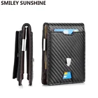 Мужские кошельки из углеродного волокна с рчид, черная кожаная сумка для мелочи, кредитница, тонкий короткий кошелек для мужчин, маленький тонкий миниатюрный умный бумажник, 2020