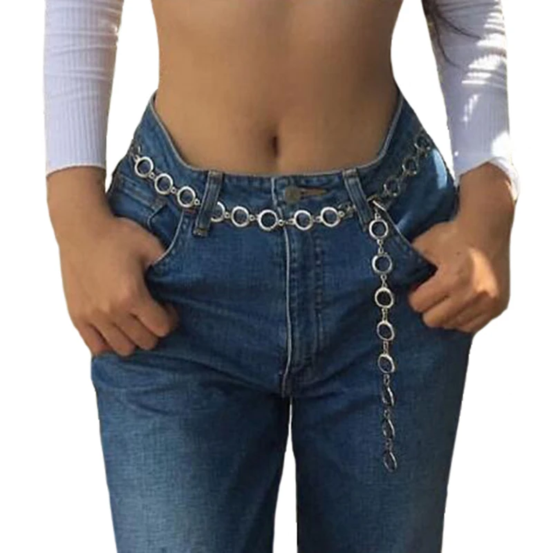 Панк Золотой Серебряный цепной ремень на талию металлические ремни для женщин