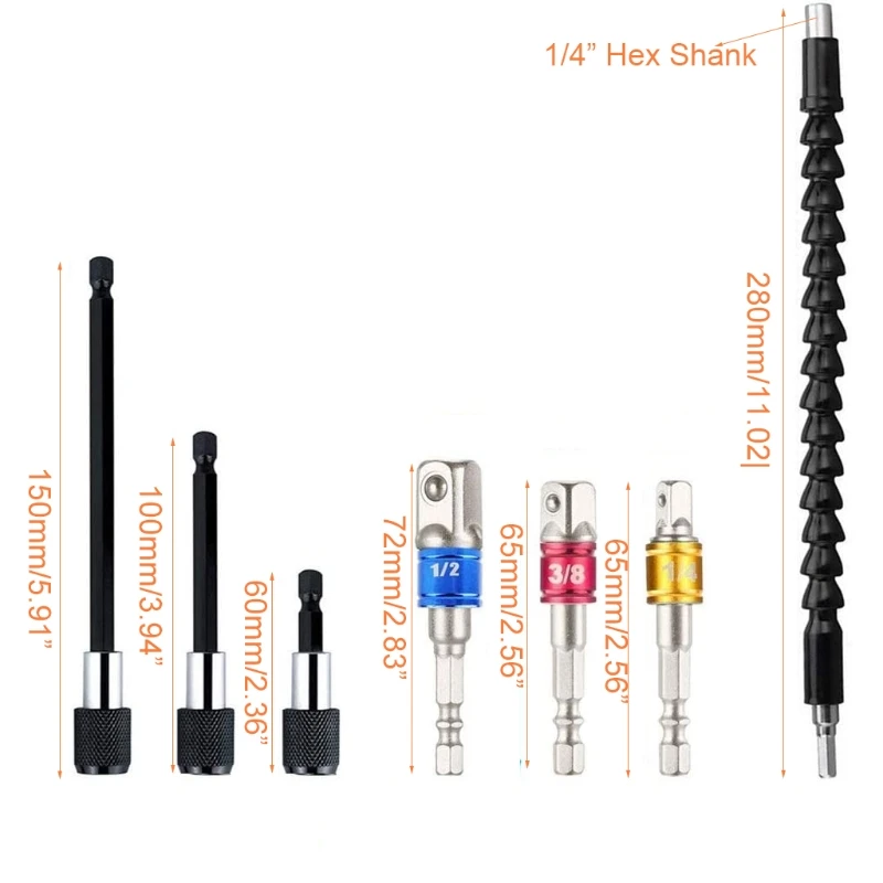 

105 Wrench Adapter Flexible Bit Holder Extension Magnetic Drill Rod Socket Kit