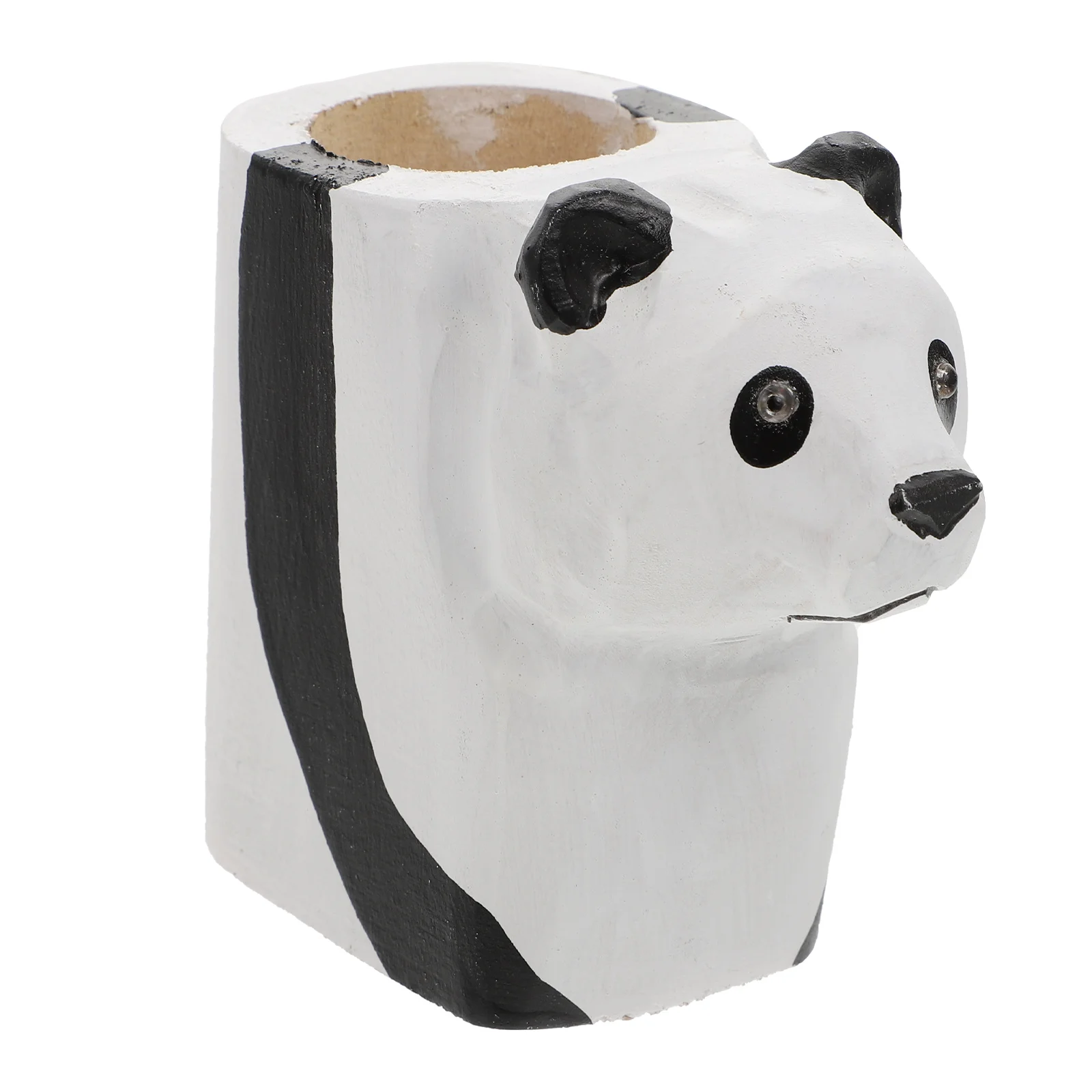 

1Pc Decorative Wood Hand-carved Pen Holder Panda Shape Pen Storage Container