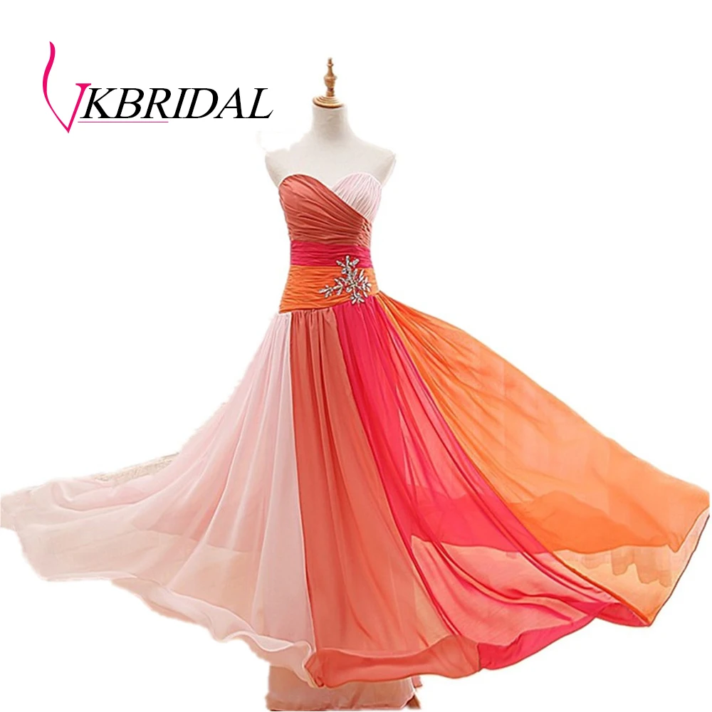 Женское длинное платье невесты VKBRIDAL синее шифоновое плиссированное с