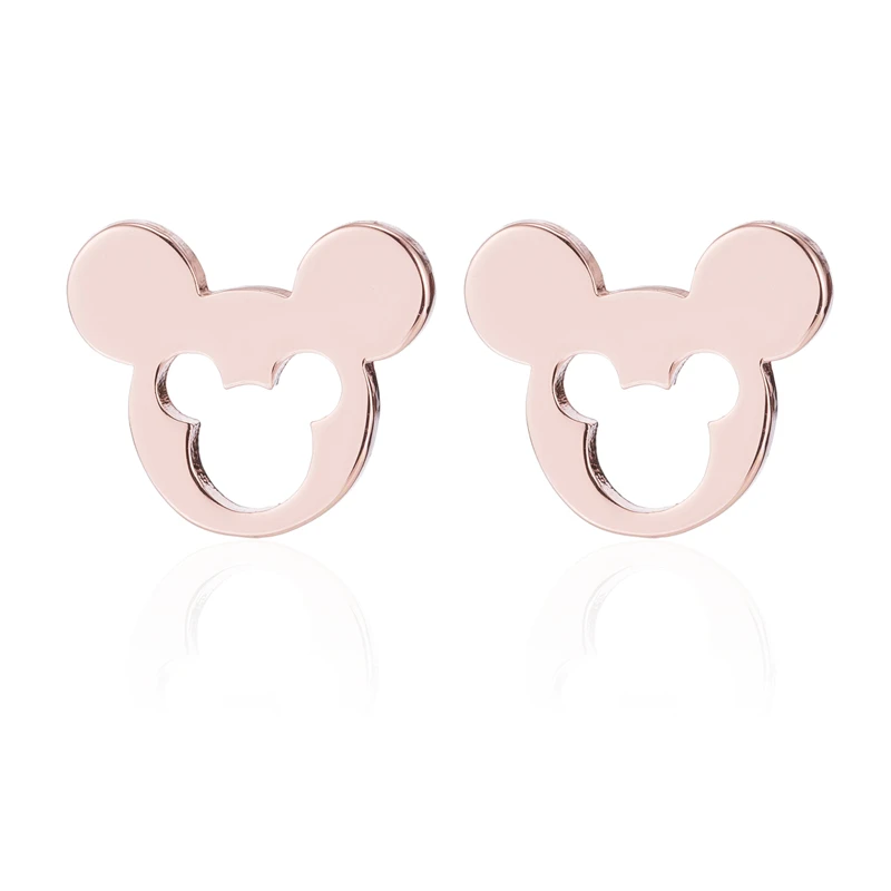 rose earrings Yiustar Грация серьги «Микки Маус» крошечные Микки серьги для женщин девочек детей детские серьги-гвоздики мини мультфильм Ювелирные изделия Подарки - Metal Color: rose earrings