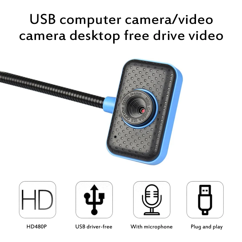 

USB 480P камера с автофокусом, встроенным шумоподавлением, микрофоном, камерой ночного видения для онлайн-уроков, видеоконференций, прямых тра...