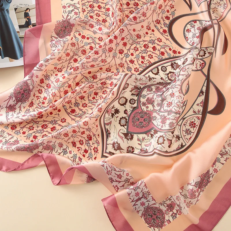 

Women Imitation Silk Scarf Floral Print Shawls Office Lady Wraps Female Headscarf Beach Towel Beautiful Gift 90x180cm