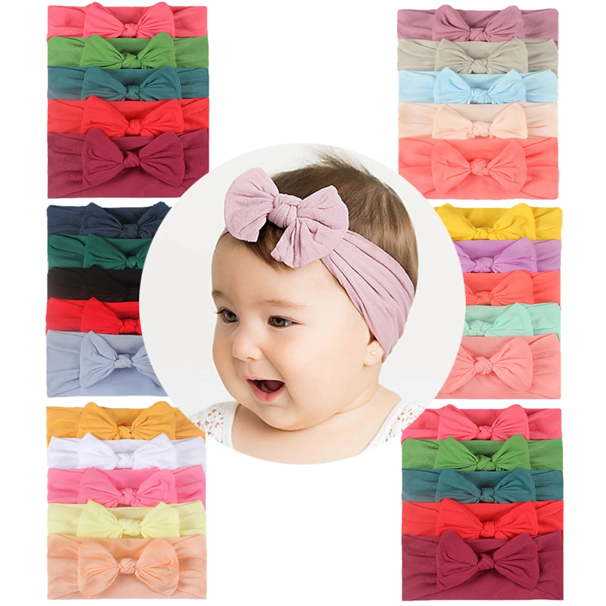 

5Pcs Baby Girls Traceless Bow Headband, Lovely Infant Sweet Style Solid Color Hair Band Set Hair Accessories