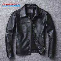2021 New Men's Top Layer Cowhide Motorcycle Suit Large Size addition Cotton Leather Jacket Lapel Casual Coat