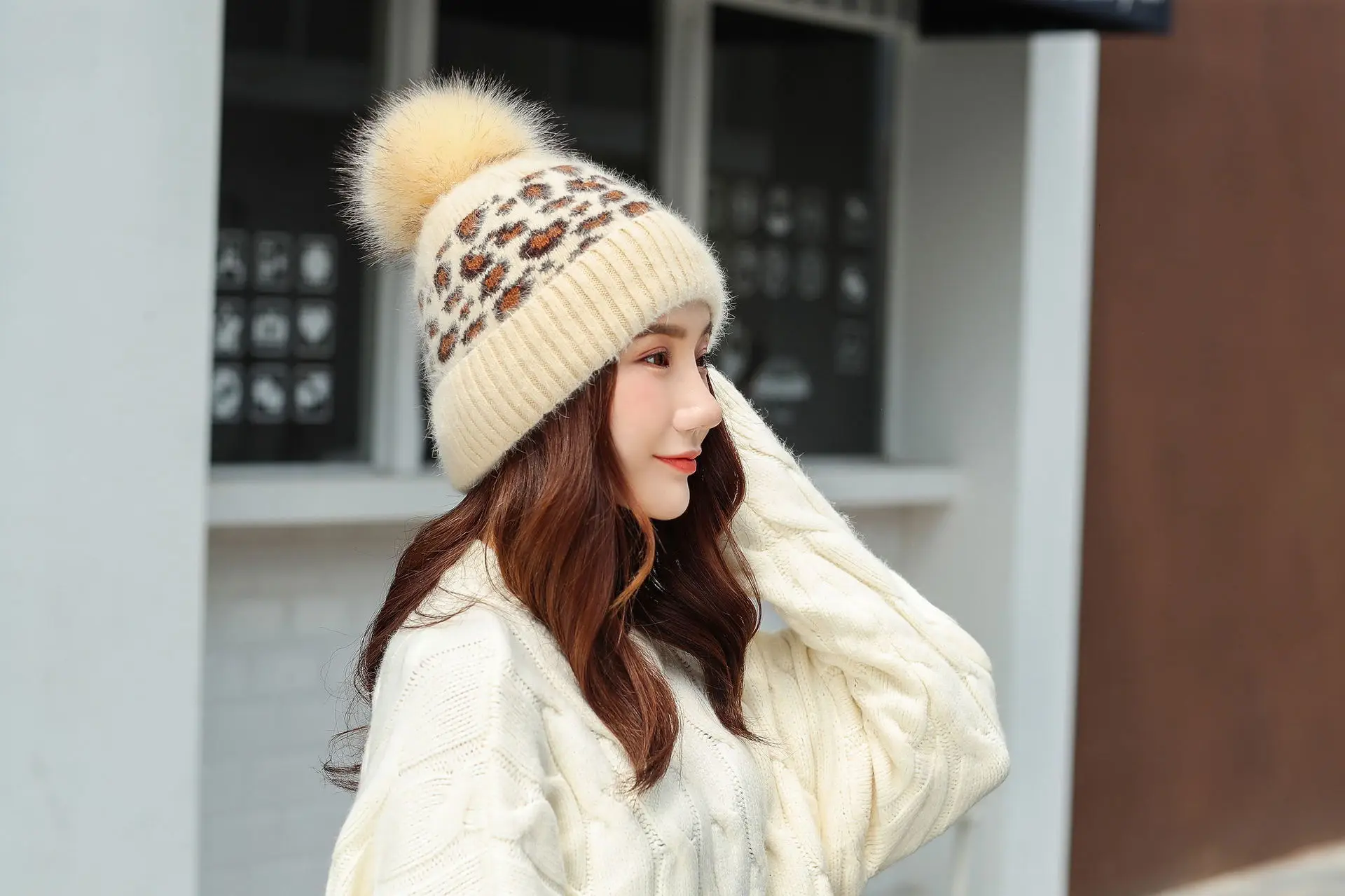 Women Beanies Pom Poms Rabbit Hat Beanie Knitted Skullies Fashion Caps Ladies Knit Cap Winter Hats For Women