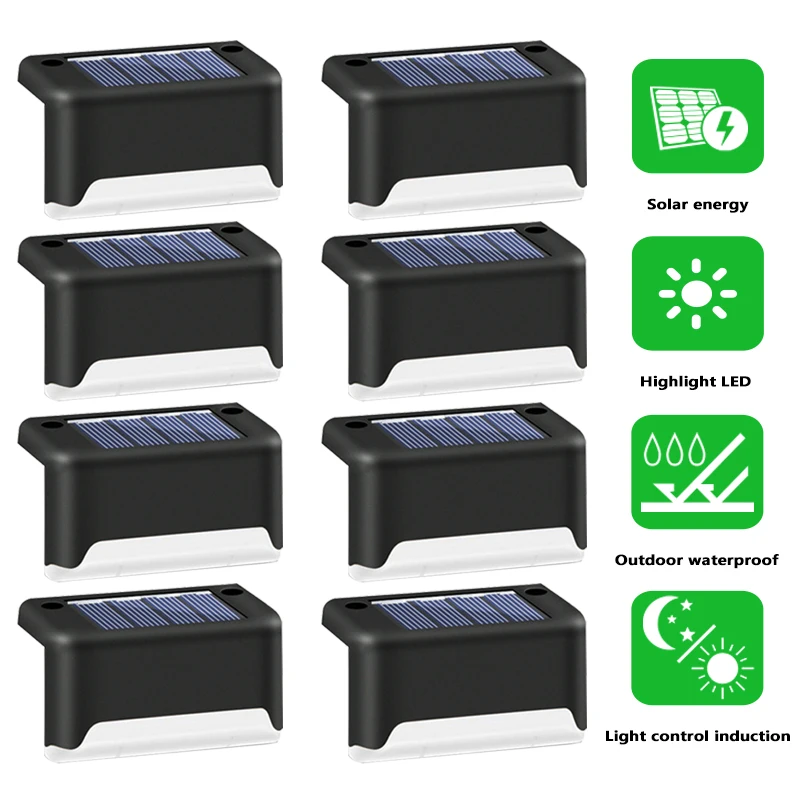 

8/4PCS LED Solar Stair Lamp Outdoor Fence Light Garden Lights Pathway Yard Patio Steps Lamps Solar Night Light IP55 Waterproof