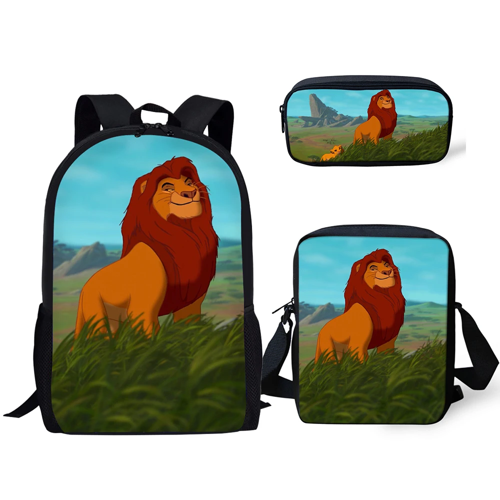 HaoYun 3PCs/Set Children's School Backpack The lion King PPatten Kids School Bags Cartoon Animal Design Teenagers Book-Bags Set