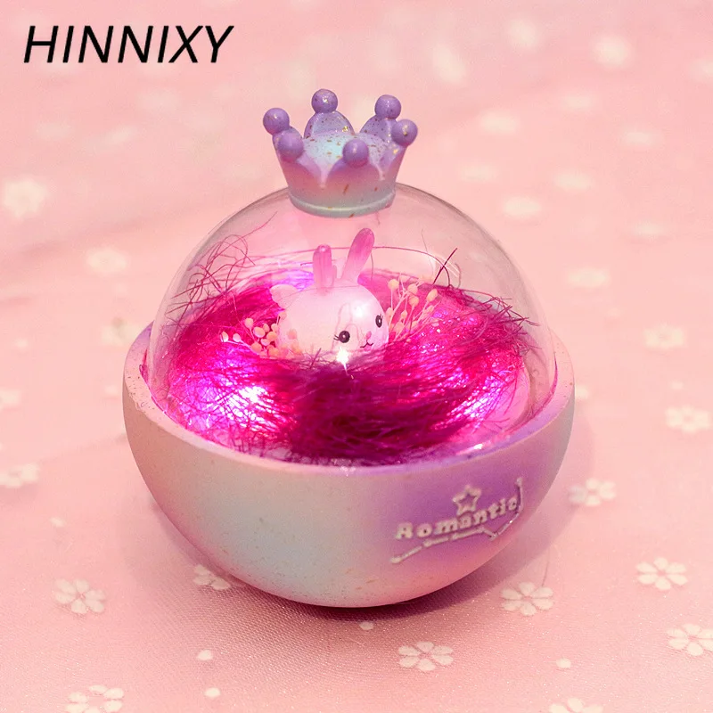 Hinnixy смолы кролик Ночной светильник с розовой короной лампы Настольная лампа