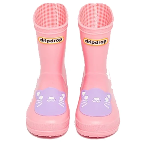 Pink DRIPDROP Резиновые сапоги из ПВХ для детей Водонепроницаемые сапоги до середины икры разных цветов и с различными аппликациями Животные - Цвет: Pink