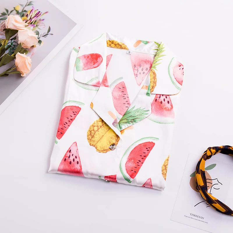 

Pajama women's summer cool silk like thin middle sleeve nightdress lovely cat fresh Cartoon shirt skirt home clothes outerwear