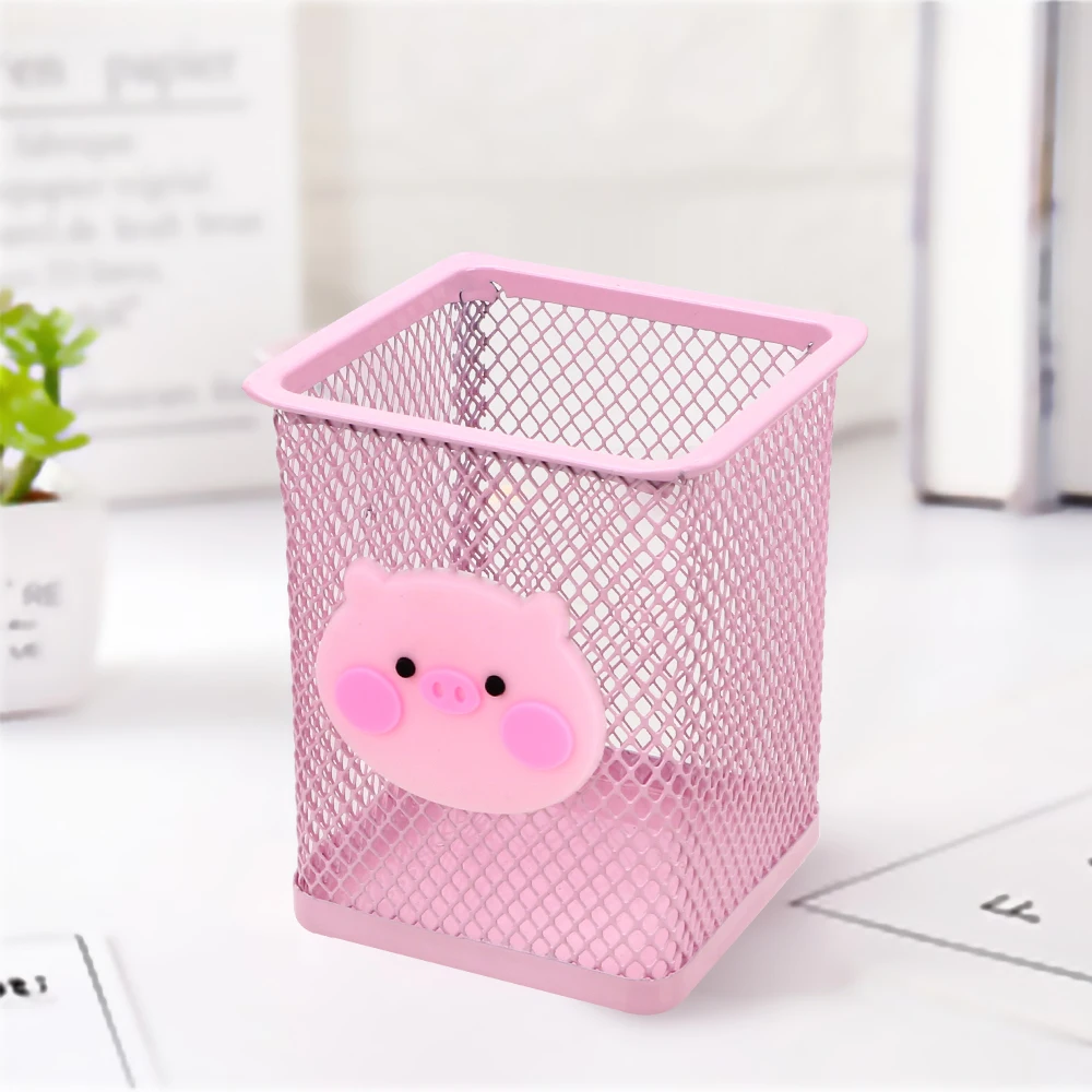 Pink pig Квадратная канцелярская офисная коробка для хранения Органайзер розовый металлический держатель для ручек канцелярский контейнер подставка для карандашей - Цвет: Pink pig