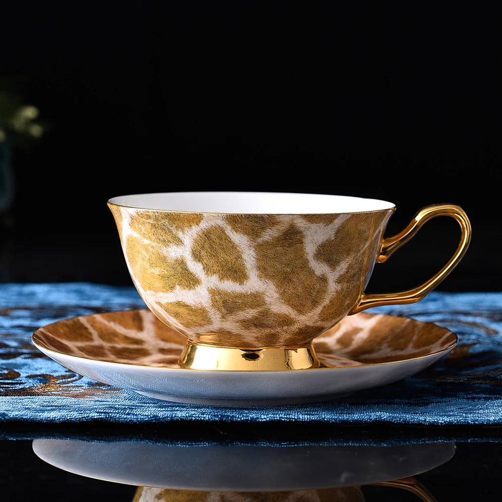 

British Golden Rim Fancy Coffee Creative Deer Pattern Tea Cup and Saucer Set Ceramic Customization