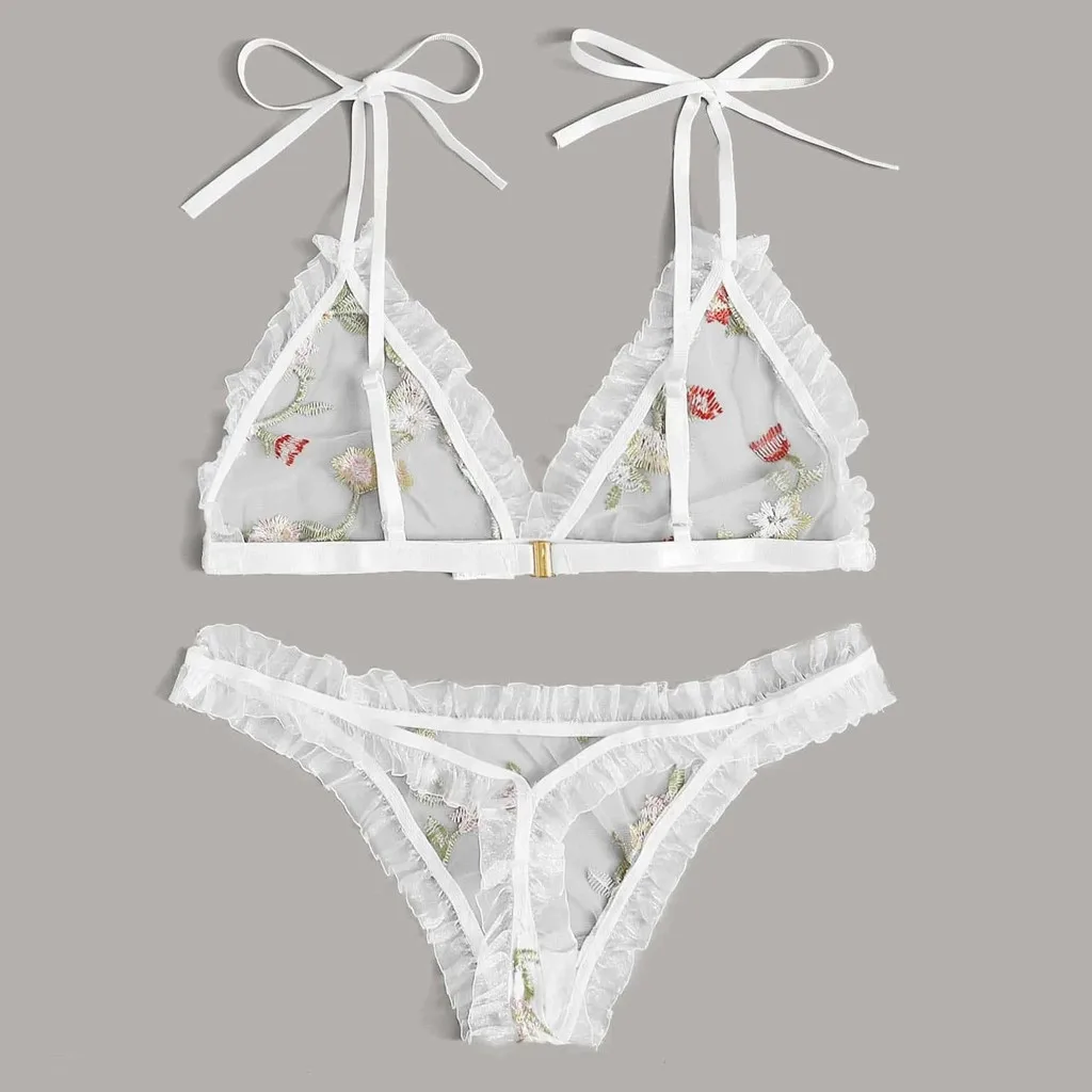 2020 Новое сексуальное женское белье с цветочной вышивкой из двух частей одежда