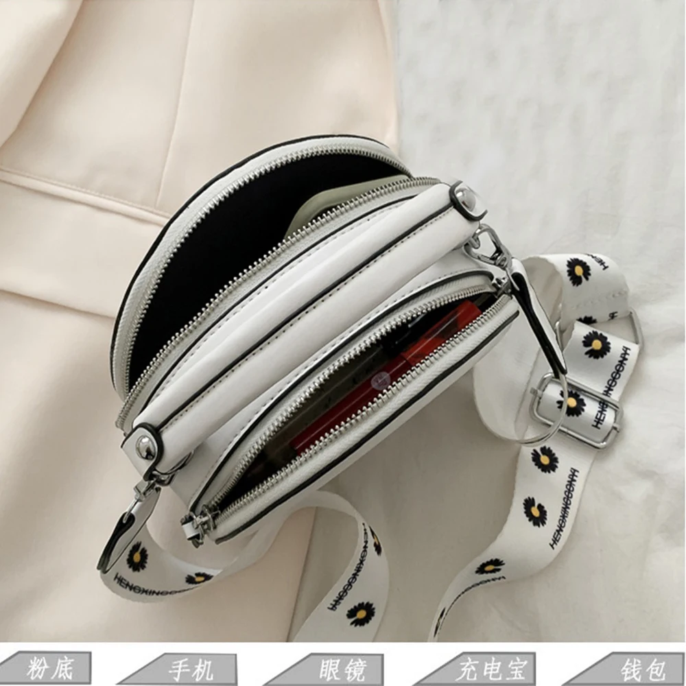 

New Ladies Shoulder Bags PU Leather Summer Small Fresh Wild Handbag Fashion Small Daisy Printed Shoulder Strap Crossbody Bag