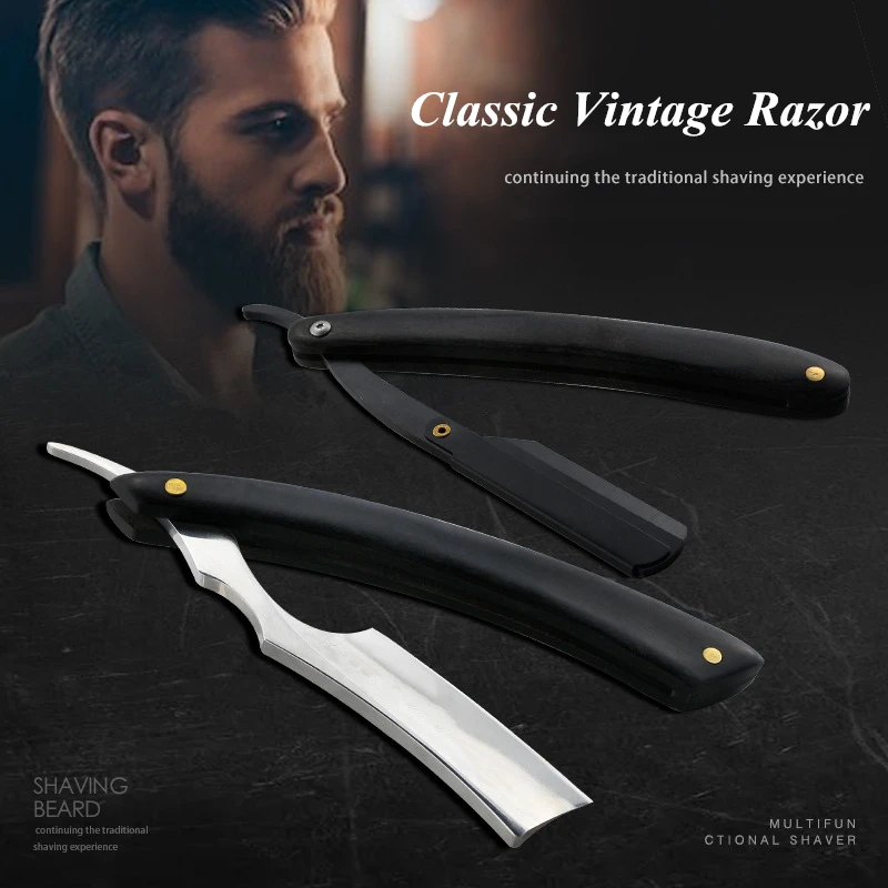 

Ретро бритвы сделаны вручную из нержавеющей стали складной прямой Парикмахерская Бритва для лица Ebony Ручка парикмахерские инструменты G0804