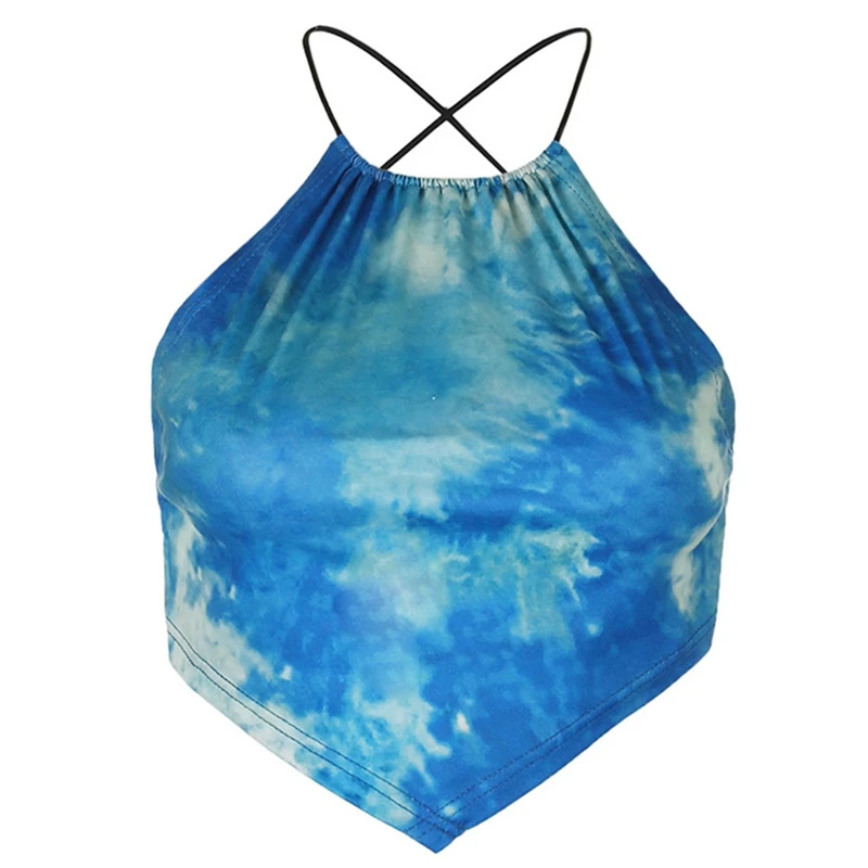 

Summer Tie Dye Backless Bandage Crop Tops Chic Sexy Lace Up Halter Party Top Fashion Streetwear