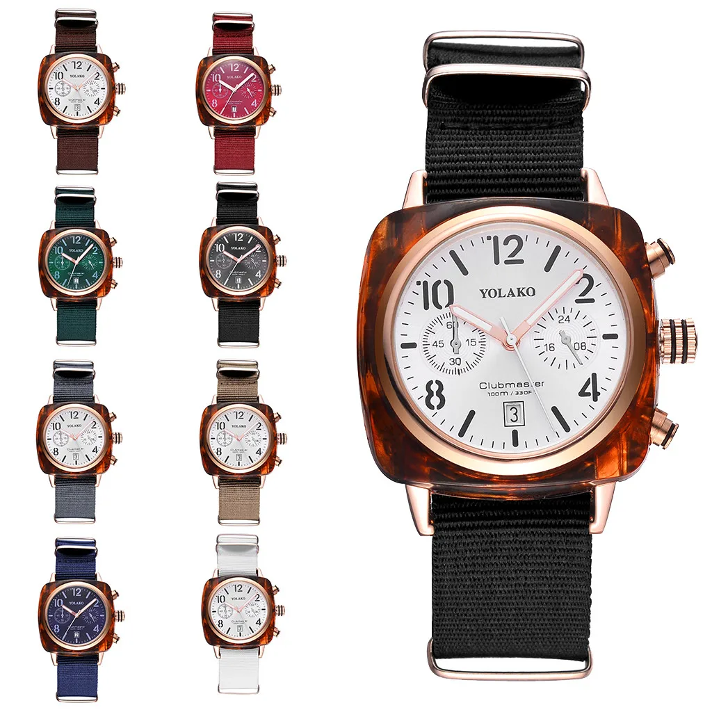 

2021 Fashion Men Watch Temperament Square Dial Canvas Watchband Watch Analog Quartz Watch Mens Wristwatch relogio masculino