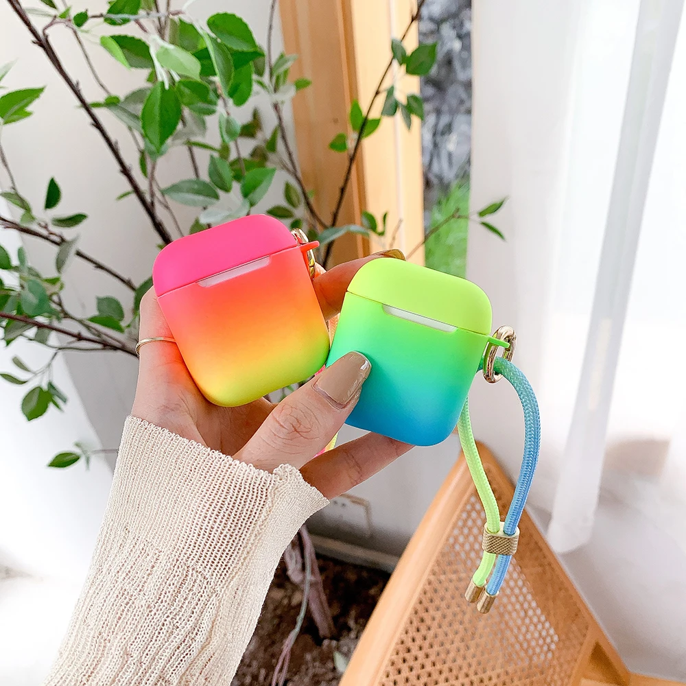 

Gradient color Earpods Case for Apple Airpods 2 with Lanyard Earphone Protective Coque Cover for Airpod Air Pods 2/1 Funda Case