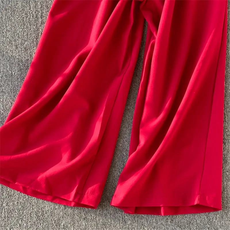 

Jumpsuits Women Rompers V-Neck Short sleeve Overalls Women Fashion Lace up High waist Wide Leg Long Trousers Summer Jumpsuit
