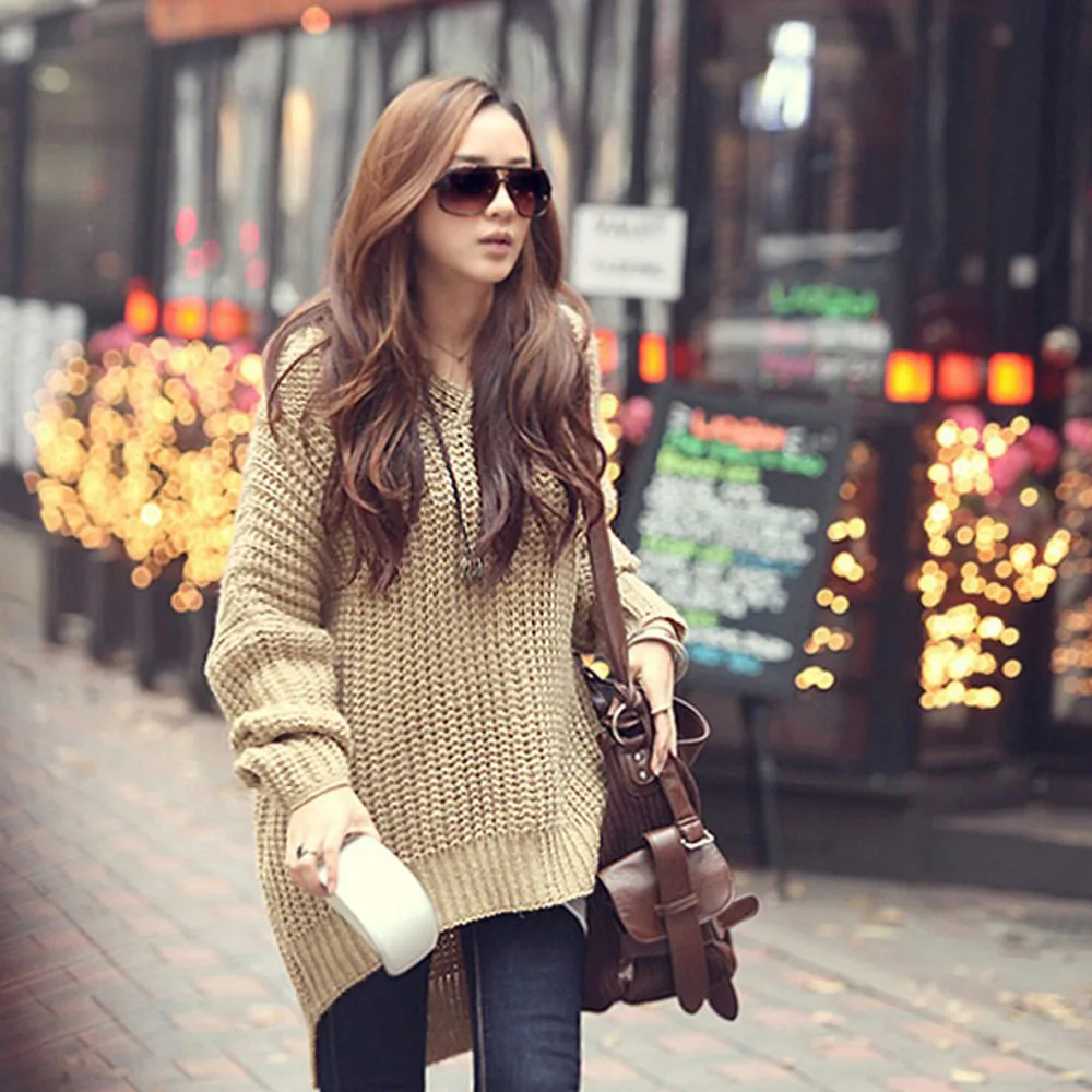 

2021 Women's New Autumn Sweater Commuter Simple Fashion Casual Style Long-sleeved Solid Color V-neck Long Bat Knit Hooded Top