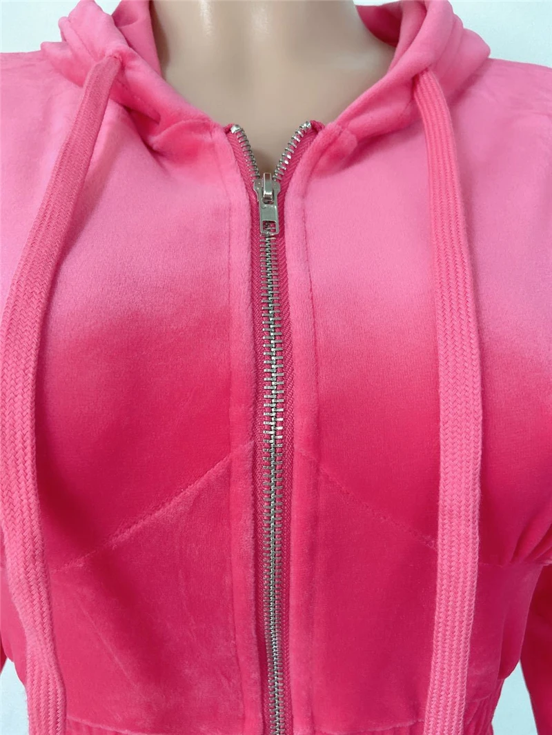 Adogirl 2020 New Women Velvet Two Piece Set Jogging Suit Zipper Long Sleeve Hooded Jacket Crop Top Pencil Pants Tracksuit |