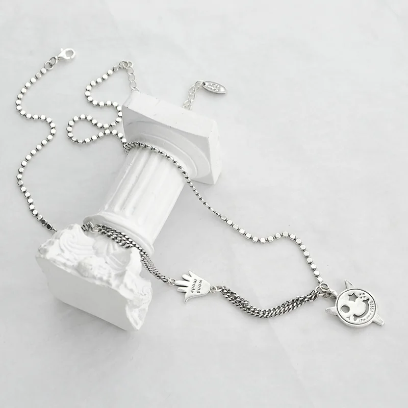 OMHXZJ Wholesale HA23 European Fashion Woman Girl Birthday Party Gift Devil Smile Hand 100% 925 Sterling Silver Pendant Necklace | Украшения