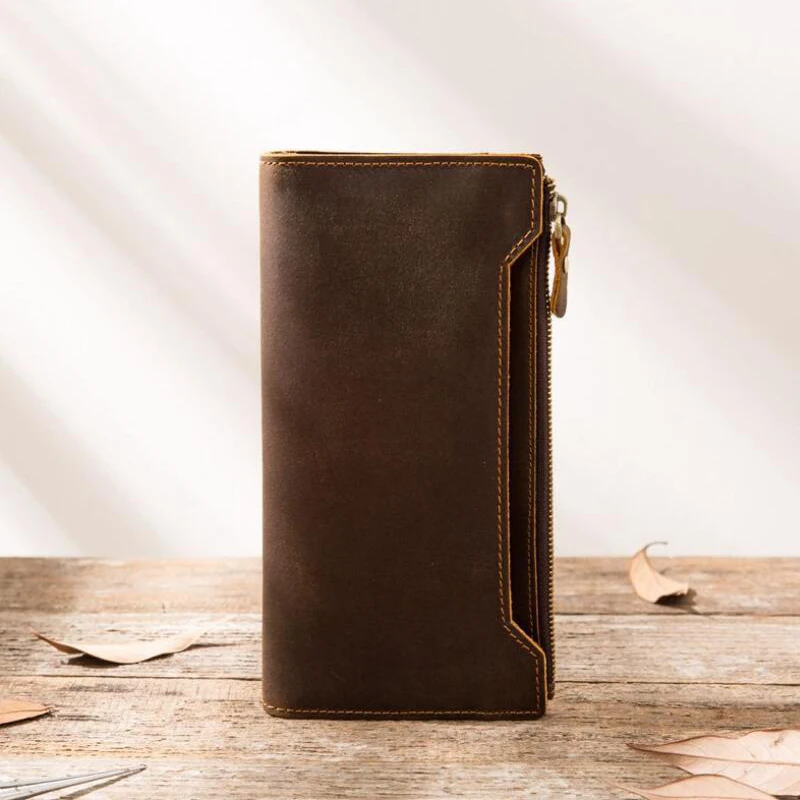 

Кошельки из натуральной кожи, винтажный кожаный кошелек для мужчин и женщин, двойной кошелек, роскошные брендовые Дизайнерские Длинные кош...