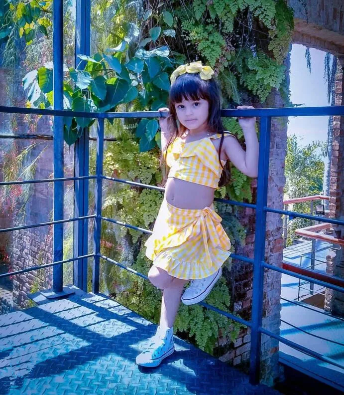 Пляжный хлопковый топ на бретельках и платье-бабочка для девочек весну лето 2019 |