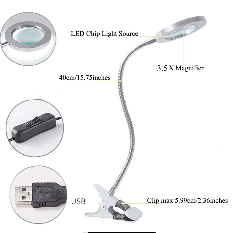 USB Настольная Зажимная Лупа светодиодный свет гибкое увеличительное стекло для коррекции бровей Макияж Красота Уход за кожей Маникюр тату