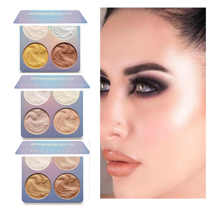 4 цвета мерцающий Макияж для лица порошок бронзатор румяна маркер палитра пудры