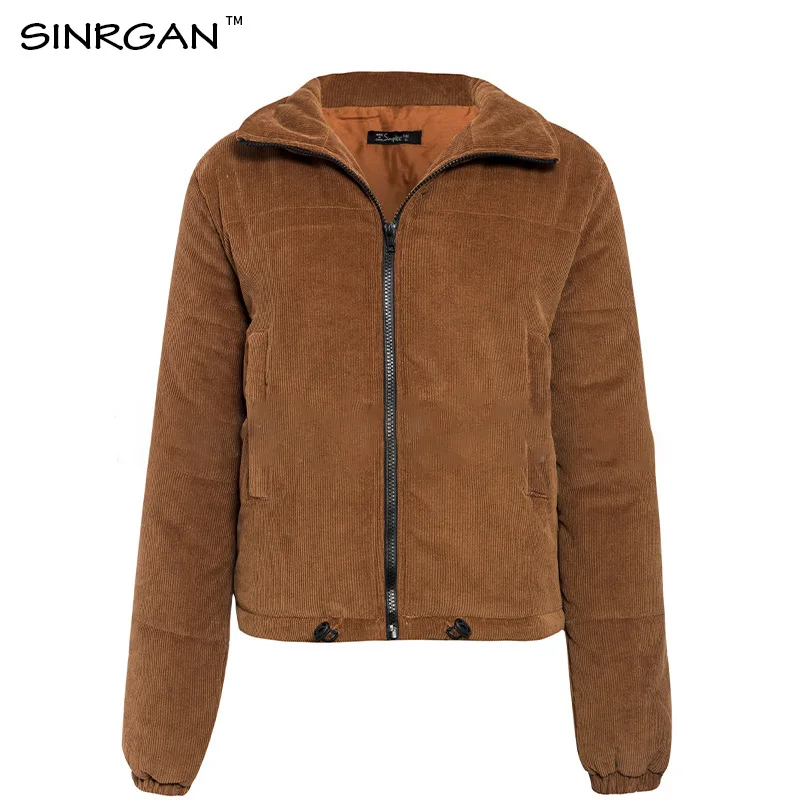 SINRGAN Модное Элегантное вельветовое пальто для женщин с карманами на молнии