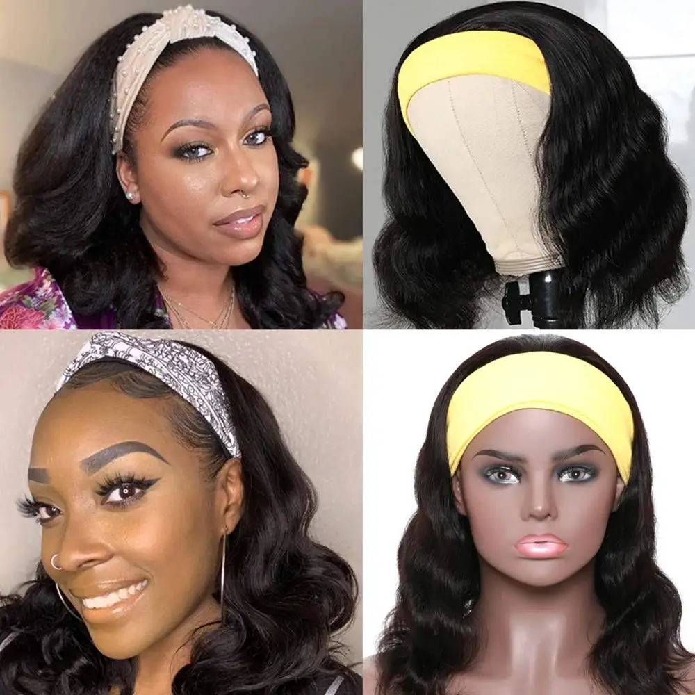 Объемная волна парик с оголовьем синтетический головной повязкой для черный Для