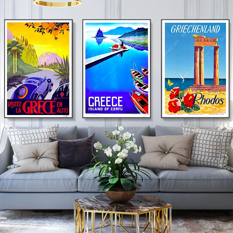 Искусство путешествия в Грецию Европа холст живопись старинные стены крафт