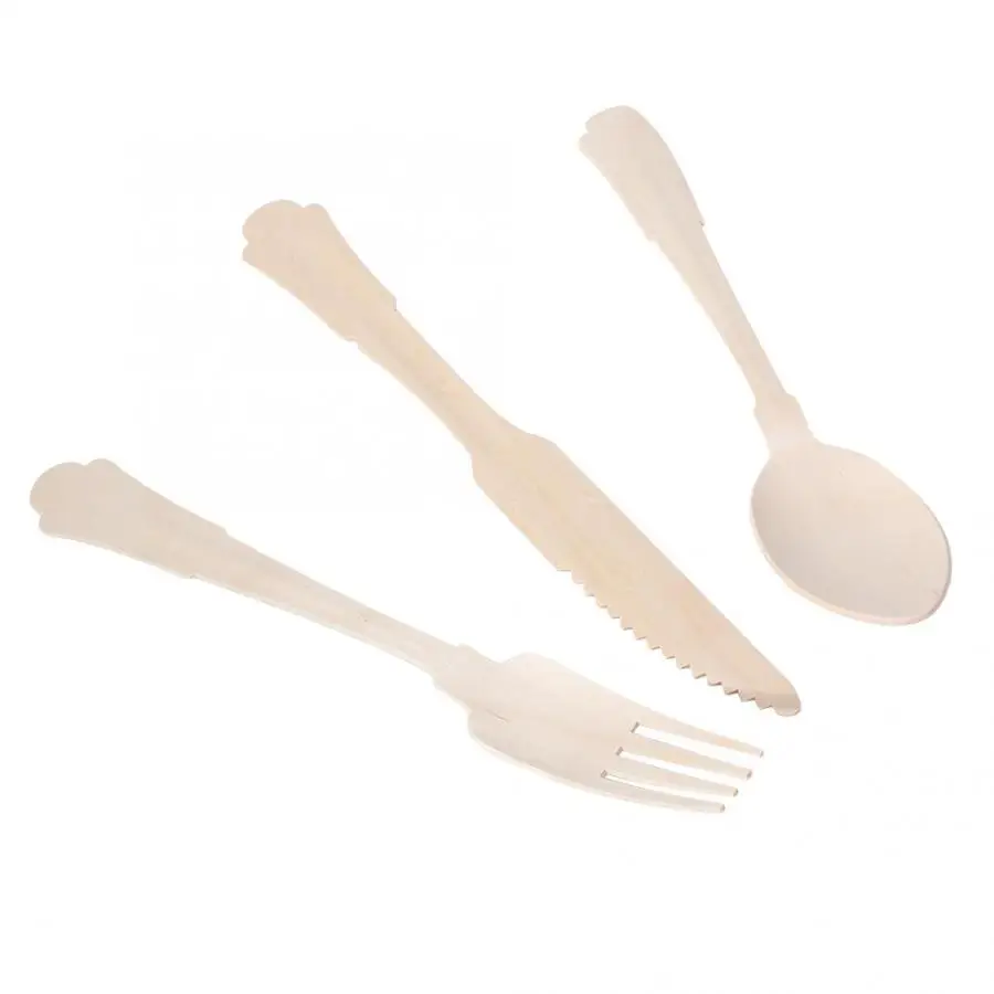 Деревянные одноразовые ножи вилки ложки столовые приборы посуда для вечеринки в