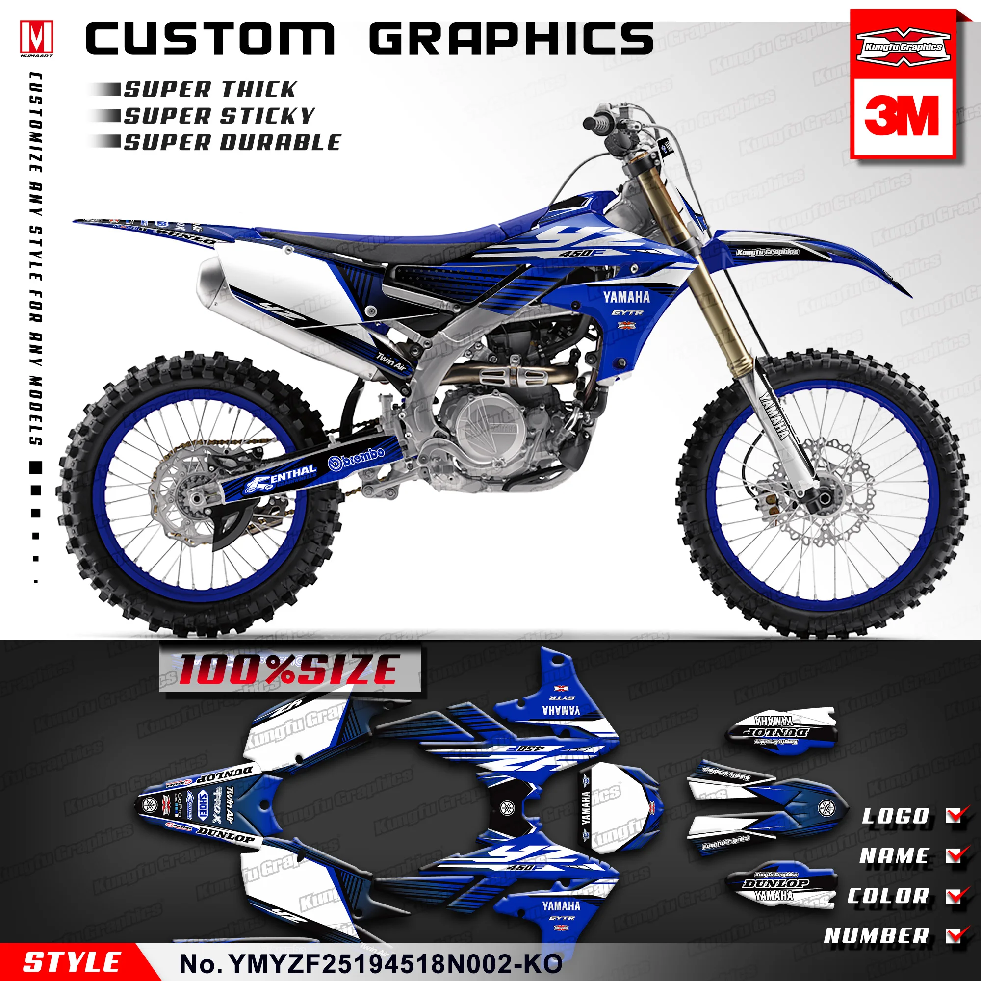 KUNGFU графика оригинальная наклейка MX Набор наклеек для Yamaha YZ450F YZ250F YZ 250F 450F(Стиль № YMYZF25194518N002-KO