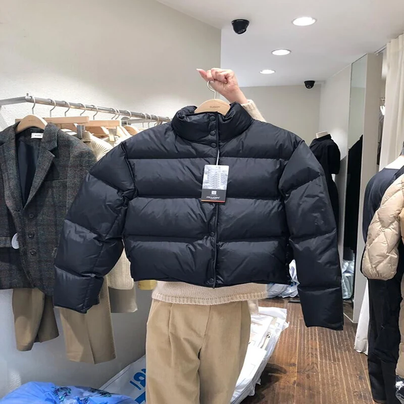 

Fashion Short Female Jackets Oversized Streetwear Solid Thick Parkas Stand Collar Slim Korean Style Winter Clothes Women 2021