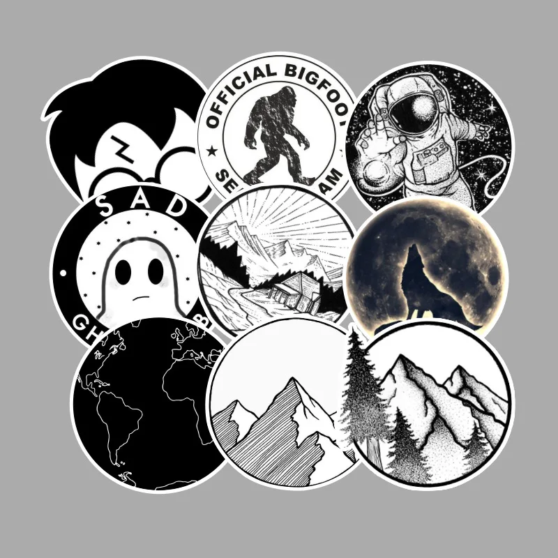 50 шт. черно белые Мультяшные граффити наклейки осанка этикетка ПВХ