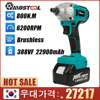 mustool 800n m brushless electric impact wrench 12 sokect cordless wrench screwdriver power tools for makita 18v battery