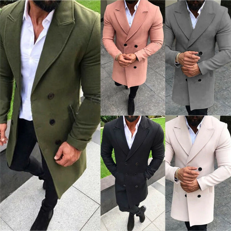 2019 Winter Wool Jacket Men's High-quality Coat Casual Slim Collar Woolen Long Cotton Trench Overcoat New | Мужская одежда