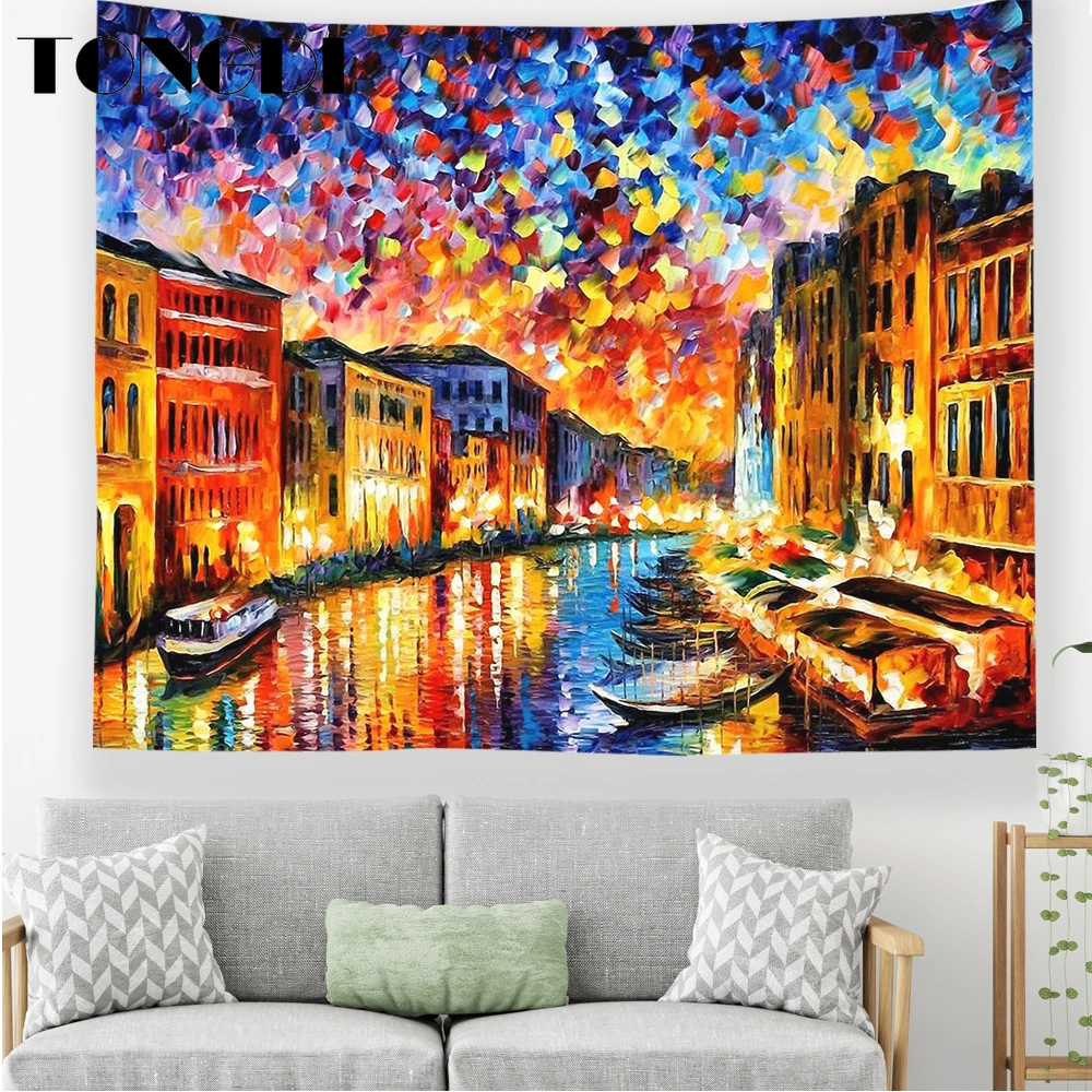TONGDI Бохо Ретро гобелен элегантный масляный пейзаж картина на стене подвесной