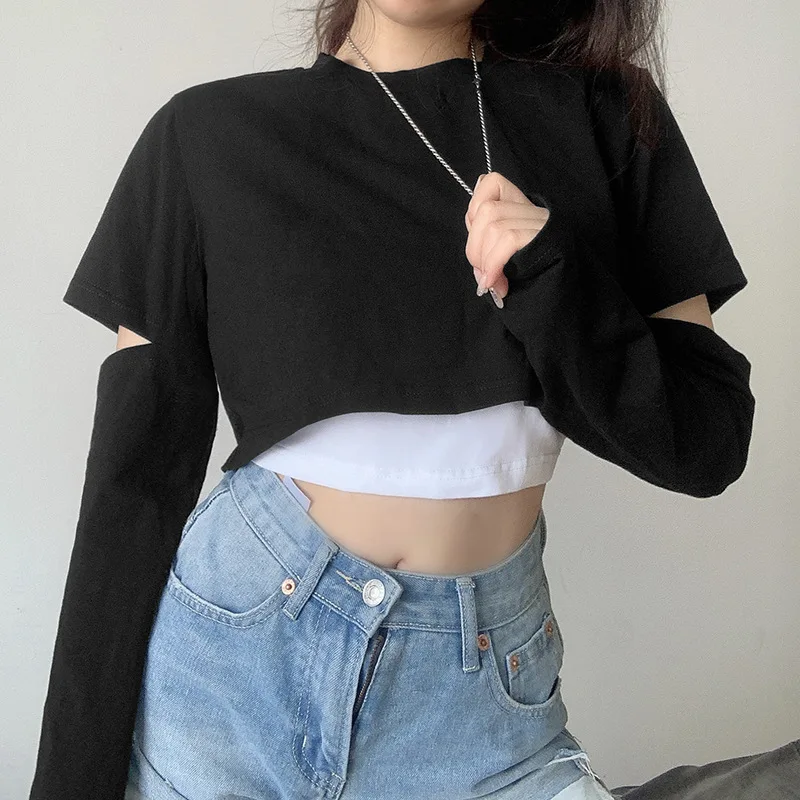 

Women's t-shirts spring and summer Top solid color hollow stitching loose pullover top T-shirts harajuku street casual T-shirt