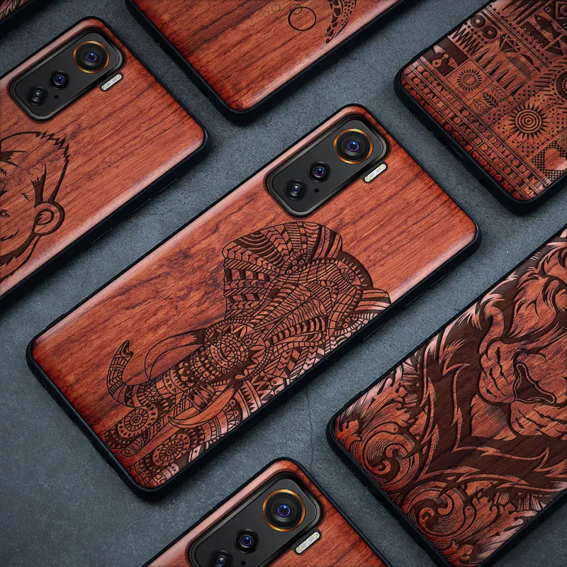 

Elewood For VIVO iQOO 3 5 Pro Wood Case Luxury Accessory TPU Soft-Edge Cover Thin Carved Real Wooden Shell Protective Phone Hull
