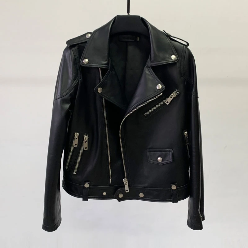 2020 Spring New Trend Leather Jacket Leather Motorcycle Coat Women Short Sheepskin Suit Collar Jacket Slim Leather Jacket